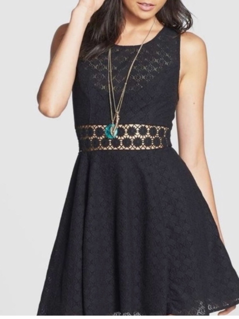 Free People Black Daisy Chain Lace Cutout Mini Skater Dress